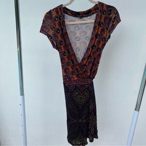Y2K Custo Barcelona Multicolor Abstract Print Wrap Dress Size Small